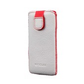 Case Protect Ancus for Apple iPhone SE 5 5S 5C Nokia 105 TA-1174 and Huawei Y360 Old Leather White with Red Stitching