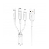 Data Cable Hoco X25 3 In 1 USB to Micro-USB, Lightning, USB-C Fast Charging 2.0A White 1m