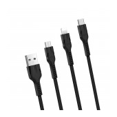 Data Cable Hoco U31 Benay Braided with Nylon Cord 3 in 1 USB to Micro-USB, Lightning, USB-C Black 1.2m