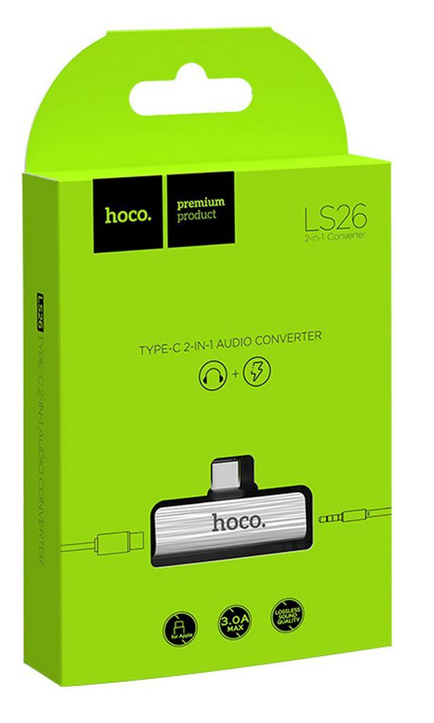 Αντάπτορας Hoco LS26 2 σε 1 USB-C σε USB-C και 3.5mm 1.5A Ασημί
