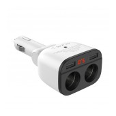 Car Charger Hoco Z28 Power Ocean Dual USB 3.1A with Dual Cigarette Lighter Port White