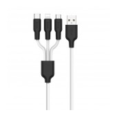 Data Cable Hoco X21 Silicone 3 in 1 USB to Micro-USB, Lightning, USB-C Black - White 1.2m