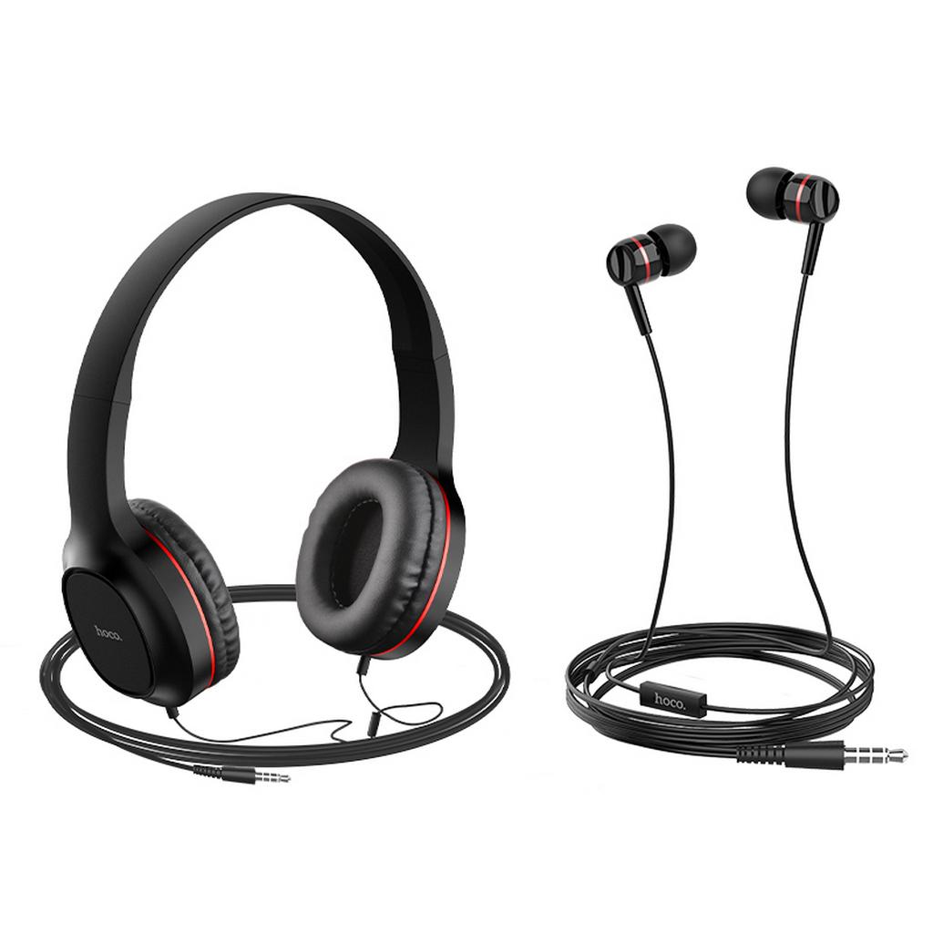 Ακουστικά Stereo Hoco W24 Enlighten Κόκκινα με Μικρόφωνο και επιπλέον ακουστικά 3.5mm