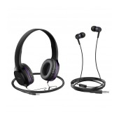 Headphone Stereo Hoco W24 Enlighten Purple with Microphone and extra Earphones 3.5mm
