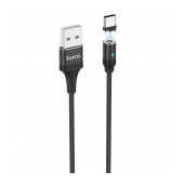 Data Cable Hoco U76 Fresh USB to USB-C 3.0A with Detachable with Magnetic Detachable Plug and LED Light Black 1.2m