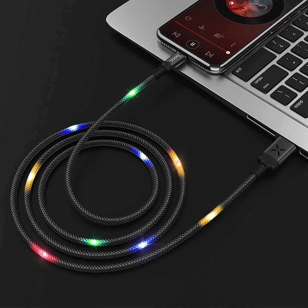Hoco Καλώδιο Σύνδεσης 1.2m Spirit USB Σε Lightning 2.4A Με Φωτεινές Ενδείξεις Και Ηχητικό Αισθητήρα Μαύρο U63 | Homidoo.gr