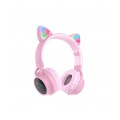 Wireless Headphone Stereo Hoco W27 Cat ear Pink 300mAh With Micro SD and AUX