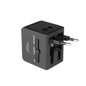 World Adapter and Charger Media-Tech MT6208 with 3 Plugs (EU, USA, UK) and 2 USB Ports 2.1A with LED Indicator Black