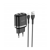 Travel Charger Hoco N4 Aspiring Dual Port Charging USB 2.4A Black with Lightning Cable 1m