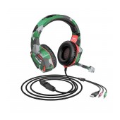 Stereo Gaming Headphone Hoco ESD08 3.5mm with Microphone, Volume Control, LED Light and Triple Plug Camouflage
