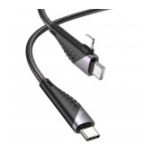 Data Cable Hoco U95 Freeway USB-C to 2 in 1 USB-C PD 60W and Lightning 20W Fast Charging 3.0A 20V Black 1.5m
