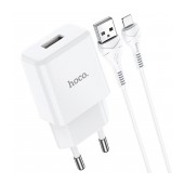 Travel Charger Hoco N9 Especial USB Port Charging 5V 2.1A White with Lightning Cable 1m