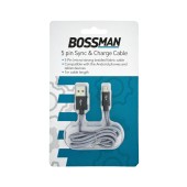 Data Cable Bossman Braided Fabric Cable USB to Micro USB Sync And Charging 5Pin Black 1m.
