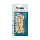 Data Cable Bossman 3 In 1 USB to Micro-USB, Lightning, USB-C Black 2m Gold