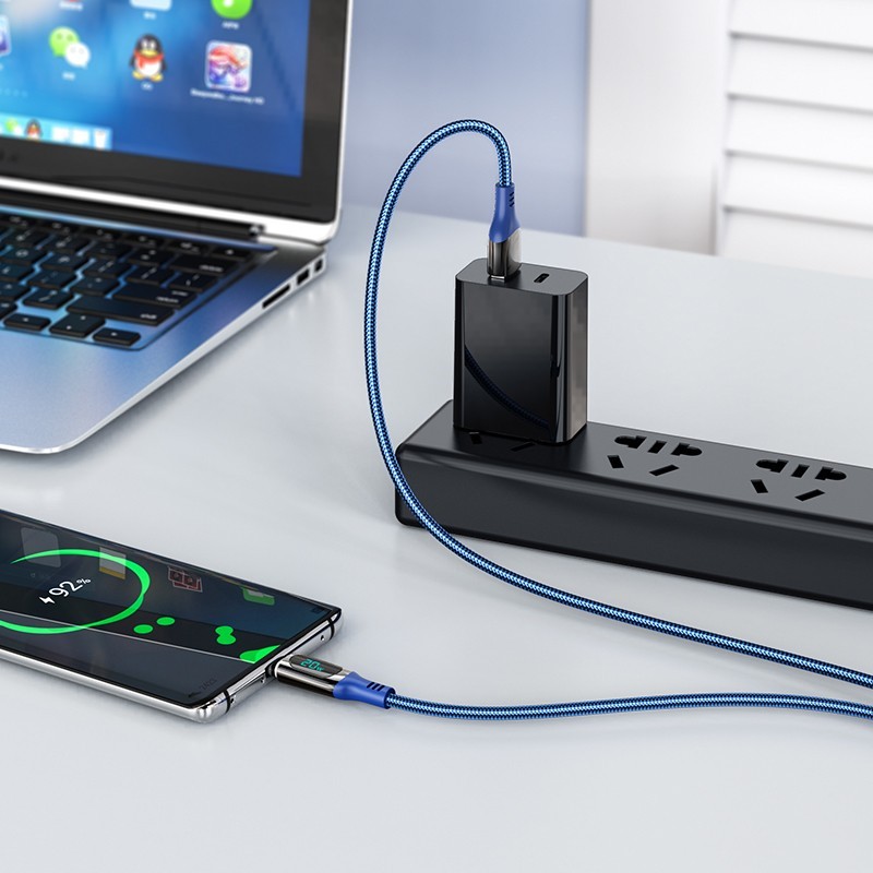 Hoco Καλώδιο Σύνδεσης Extreme 5A USB Σε USB-C Με Οθόνη Ένδειξης Και Braided Καλώδιο 1.2m Μπλε S51 | Homidoo.gr