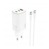 Travel Charger Hoco N16 Scenery Fast Charging 65W with 2xUSB-C 1xUSB-A 5V/3A with cable USB-C 1m White