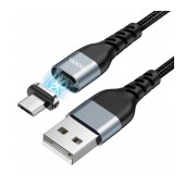 Data Cable Hoco U96 Traveller Magnetic USB to Micro-USB 2.4A with Magnetic Detachable Plug Metal Black 1.2m
