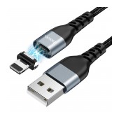 Data Cable Hoco U96 Traveller Magnetic USB to Lightning 2.4A with Magnetic Detachable Plug Metal Black 1.2m