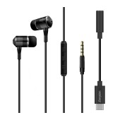 Hands Free Energizer UIC30 Metal Stereo with USB-C Adapter to 3.5mm and Power Buttons 1.2 Black