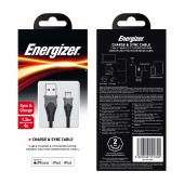Energizer Bicolor 2.4A Apple Certified MFI 1.2m Connection Cable Black