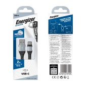 Data Cable Energizer Metal / Braided Nylon to USB-C 2m Silver