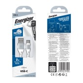 Data Cable Energizer Metal / Braided Nylon to USB-C 2m White
