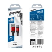 Data Cable Energizer Metal / Braided Nylon USB to USB-C 2m Red