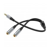 Hoco UPA21 3.5mm Male to Duble 3.5mm Female for microphone and headphones. Braided 25cm Μαύρο