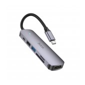 Hub USB-C Hoco HB28 HDMI+PD+USB3.0+USB2.0+SD+TF 60W 20V/3A Grey
