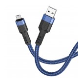 Data Cable Hoco U110 USB to Micro-USB Braided 2.4A Blue 1.2m Extra Durability