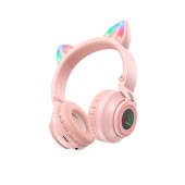 Wireless Headphone Stereo Borofone BO18 Cat Ear Hi-Fi 400mAh Micro-SD AUX Pink