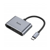 Hub USB-C Hoco HB30 Eco with HDMI 4K 30Hz VGA 1080P USB3.0 5Gbps and PD 100W 15cm Grey