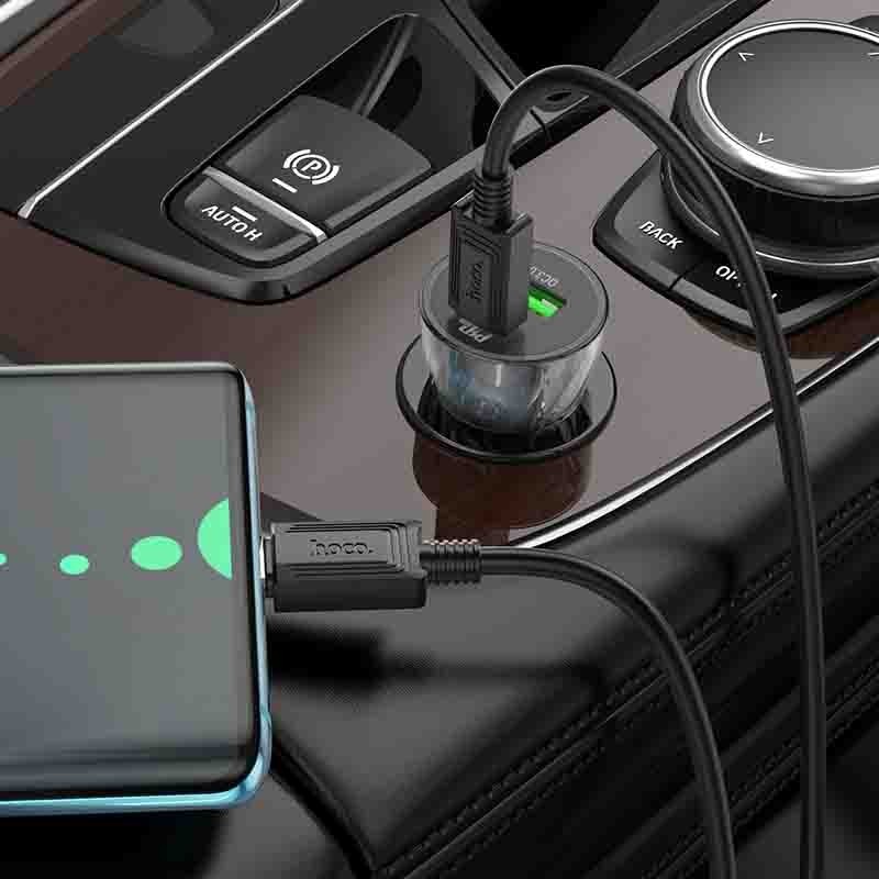 Hoco Φορτιστής Αυτοκινήτου Fast Charge PD30W QC3.0 Dual Port USB-A Και USB-C 3A Διαφανές-Μαύρο Z47 | Homidoo.gr