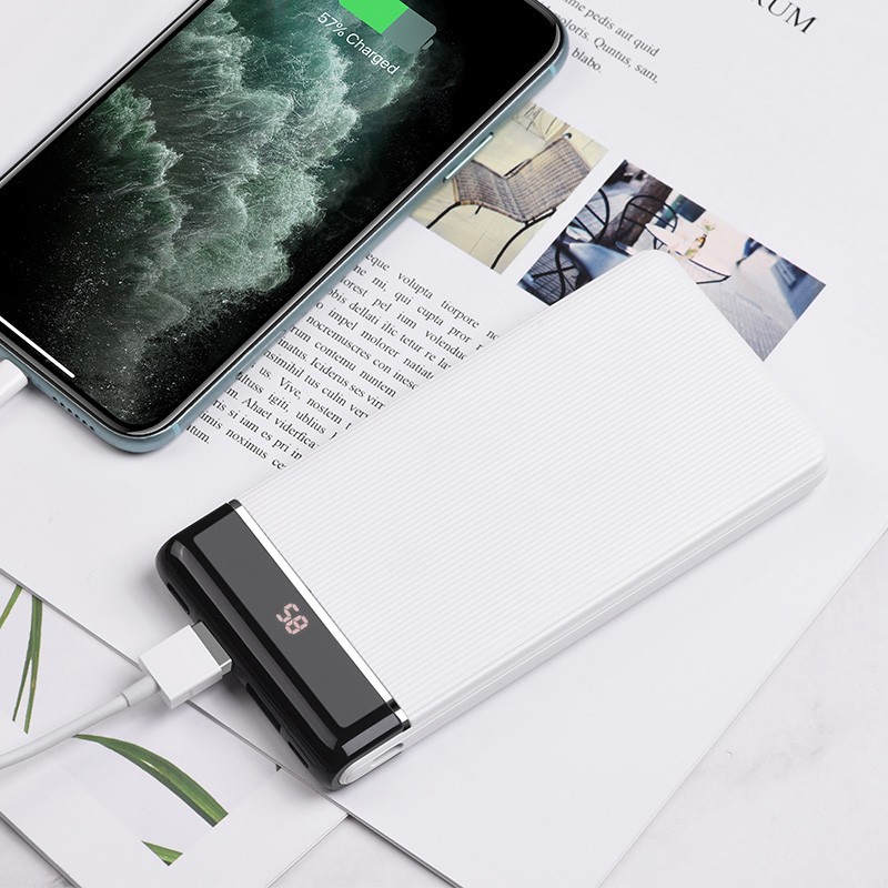 Hoco Power Bank 10000mAh Με 2 Εξόδους USB-A Και 1 USB-C Οθόνη Ένδειξης Λευκό J59A | Homidoo.gr