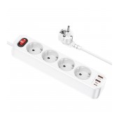 Power Strip Hoco NS1 Aura with 4 x Inlet Sockets 4000W + 2 x USB-A QC3.0 + 1 x USB-C PD20W 5V/3A and On / Off Switch with Cable 1.8m White
