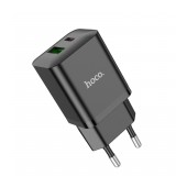 Travel Charger Hoco N28 Founder Dual Port Charging USB Quick Charge 18W and USB-C PD20W 5V 3.0A Black
