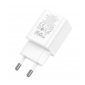 Travel Charger Hoco N28 Founder Dual Port Charging USB Quick Charge 18W and USB-C PD20W 5V 3.0A White