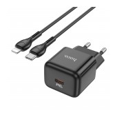 Travel Charger Hoco N32 Glory with USB-C Fast Charge PD30W Small Body 5V/3A with Lightning Cable 1m Black