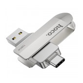 Flash Drive Hoco UD10 2 in 1 128GB USB-A 3.0 and USB-C Compatible with Windows Mac Linux and Android Silver