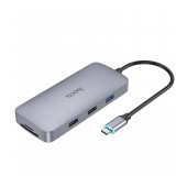 Hub USB-C Hoco HB32 8 in 1  HDMI 4K+PD100W+USB3.0+2xUSB2.0+SD+MicroSD+RJ45 Grey