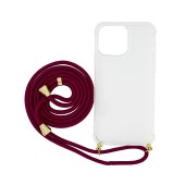 Case Ancus Crossbody for Apple iPhone 13 Pro Max Transparent with Bordeaux Strap