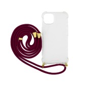 Case Ancus Crossbody for Apple iPhone 13 Transparent with Bordeaux Strap