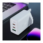 Travel Charger Acefast A44 Fast Charging 2xUSB-C PD65W USB-A GaN White with UK Plug