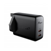 Travel Charger Acefast A12 Fast Charging 2χUSB-C PD40W Black with UK Plug
