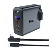 Travel Charger Acefast A40 Fast Charging 3χUSB-C PD100W and USB-A GaN Black with UK Plug and 2m Cable