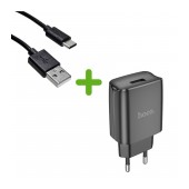 Hoco DC53 Friendly Travel Charger with USB 5V 2.1A 50/60Hz Black + Jasper Connection Cable USB-C 2.1A Black 1m