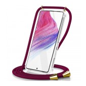 Case Ancus Crossbody for Apple iPhone 15 Pro Transparent with Bordeux Strap