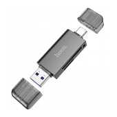 Memory Card Reader Hoco HB39 USB 3.0 and USB-C to SD 5Gbps with 2TB Max Capacity Metal Grey