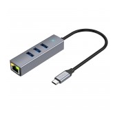 Adapter Hoco HB34 3 x USB-C to USB 3.0  and RJ45 with Data Transfer 1000Mbps Metal Grey