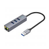 Adapter Hoco HB34 3 x USB to USB 3.0  and RJ45 with Data Transfer 1000Mbps Metal Grey